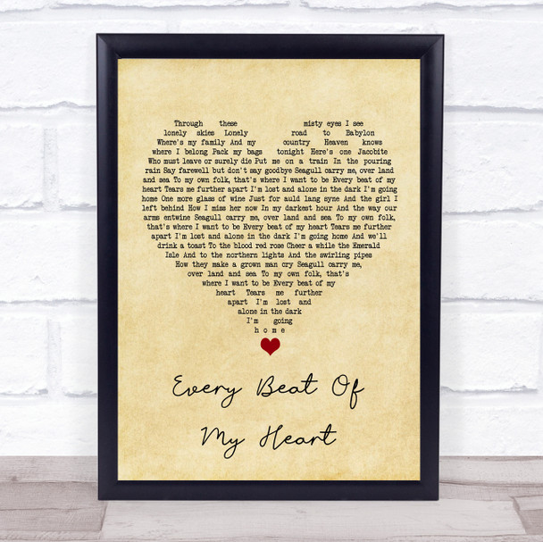 Rod Stewart Every Beat Of My Heart Vintage Heart Song Lyric Wall Art Print