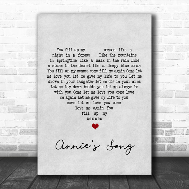 John Denver Annie's Song Grey Heart Song Lyric Music Wall Art Print