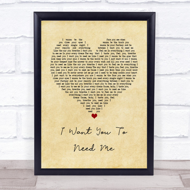 Celine Dion I Want You To Need Me Vintage Heart Song Lyric Wall Art Print