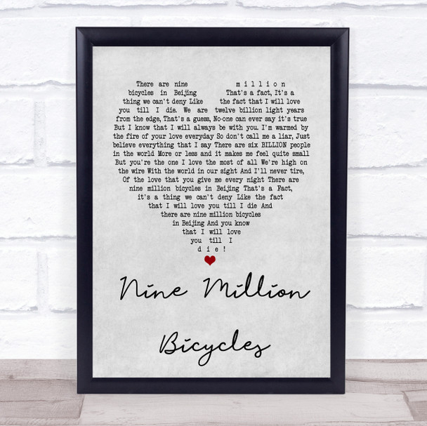 Katie Melua Nine Million Bicycles Grey Heart Song Lyric Music Wall Art Print