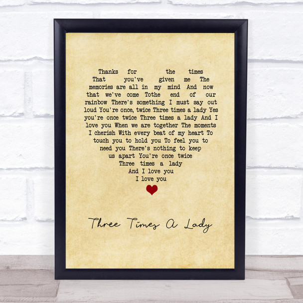 Lionel Richie Three Times A Lady Vintage Heart Song Lyric Wall Art Print