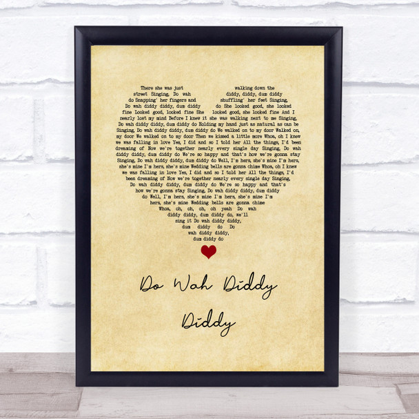 Manfred Mann Do Wah Diddy Diddy Vintage Heart Song Lyric Wall Art Print