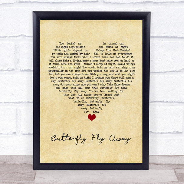 Miley Cyrus Butterfly Fly Away Vintage Heart Song Lyric Wall Art Print