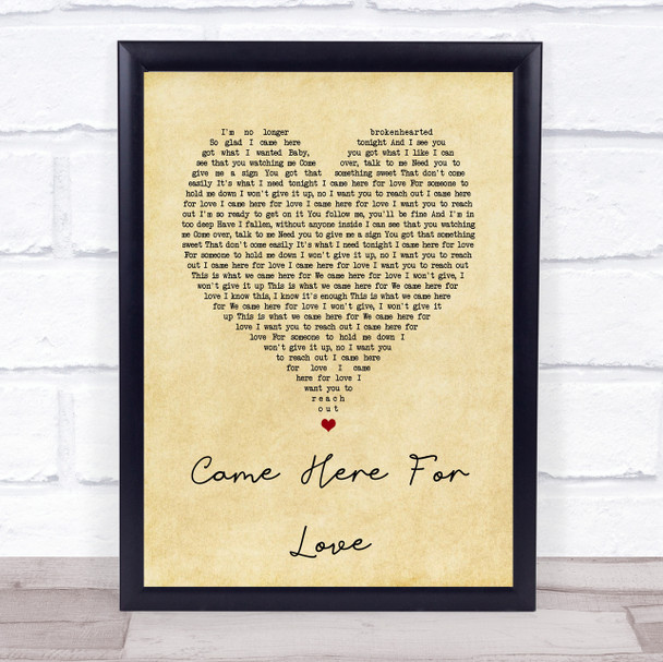 Sigala & Ella Eyre Came Here For Love Vintage Heart Song Lyric Wall Art Print