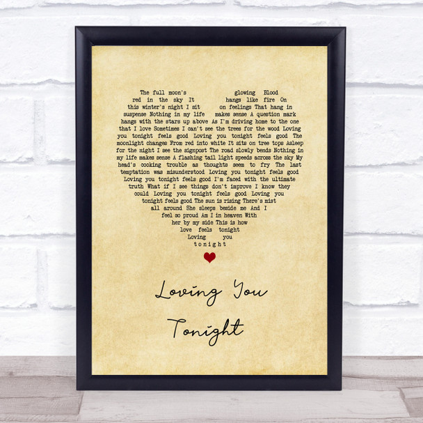 Squeeze Loving You Tonight Vintage Heart Song Lyric Wall Art Print