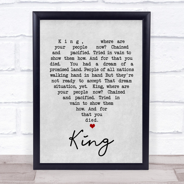 King UB40 Grey Heart Song Lyric Music Wall Art Print