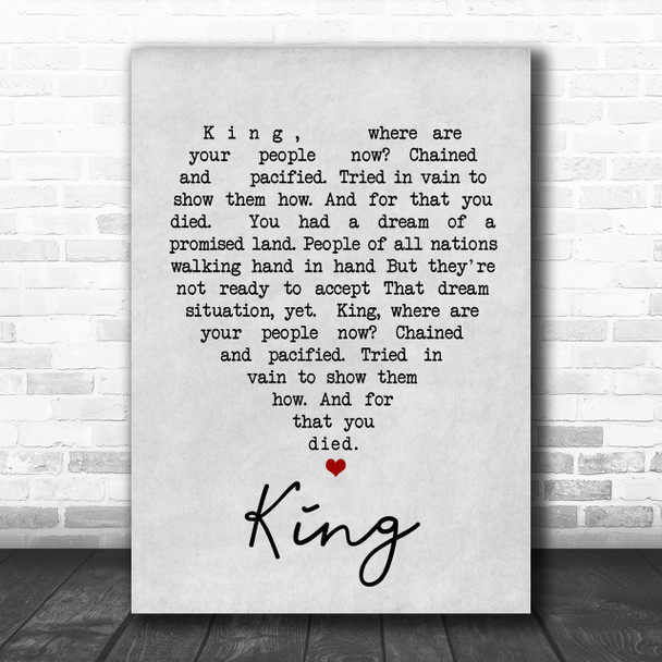 King UB40 Grey Heart Song Lyric Music Wall Art Print