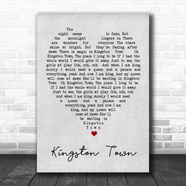 Kingston Town UB40 Grey Heart Song Lyric Music Wall Art Print