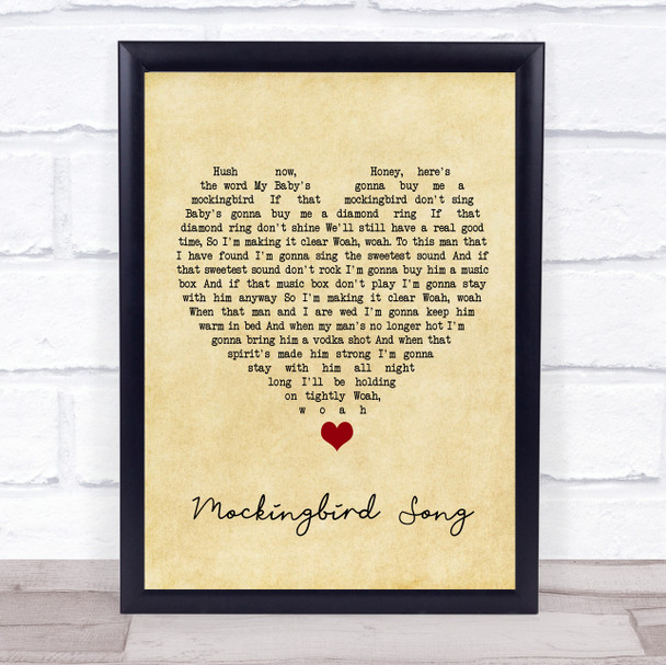 Katie Melua Mockingbird Song Vintage Heart Song Lyric Wall Art Print