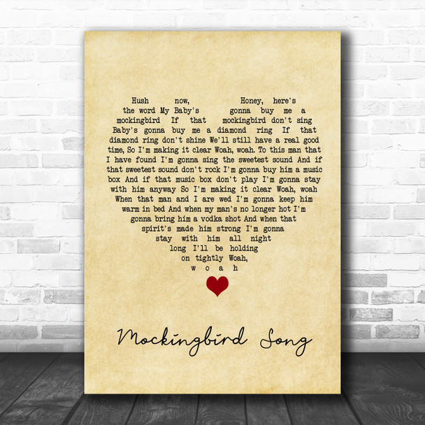 Katie Melua Mockingbird Song Vintage Heart Song Lyric Wall Art Print