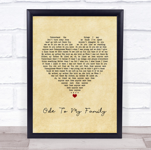 The Cranberries Ode To My Family Vintage Heart Song Lyric Wall Art Print