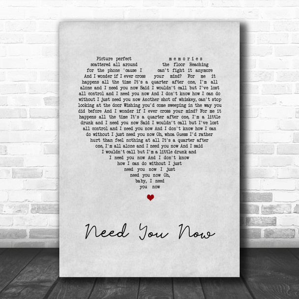 Lady Antebellum Need You Now Grey Heart Song Lyric Music Wall Art Print