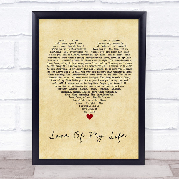 Brian McKnight Love Of My Life Vintage Heart Song Lyric Wall Art Print