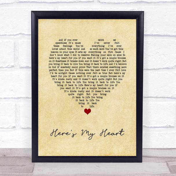 SayWeCanFly Here's My Heart Vintage Heart Song Lyric Wall Art Print