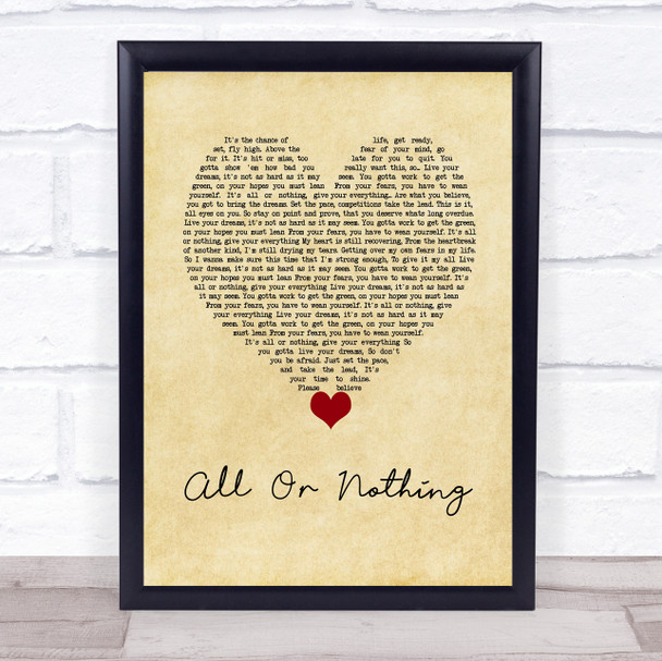 Athena Cage All Or Nothing Vintage Heart Song Lyric Wall Art Print