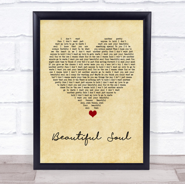 Jesse McCartney Beautiful Soul Vintage Heart Song Lyric Wall Art Print
