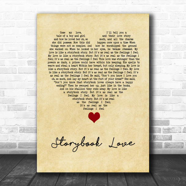 Mark Knopfler & Willy DeVille Storybook Love Vintage Heart Song Lyric Wall Art Print