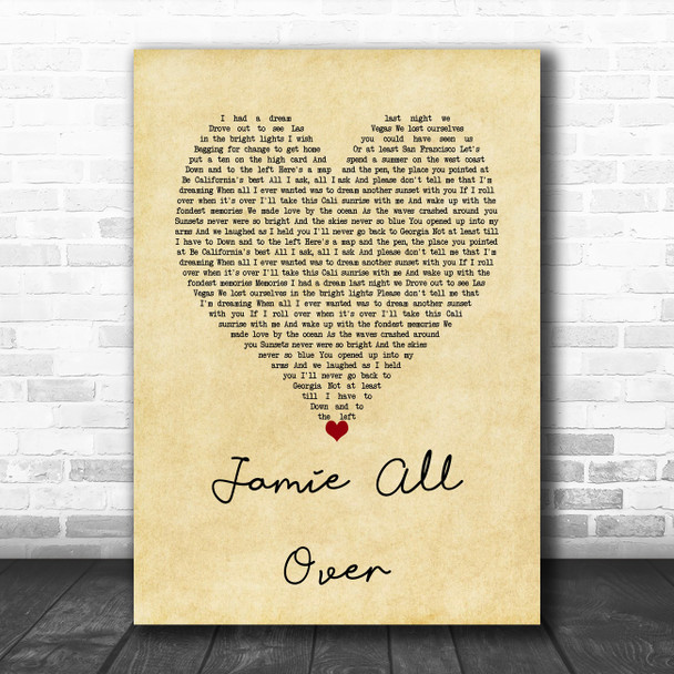 Mayday Parade Jamie All Over Vintage Heart Song Lyric Wall Art Print