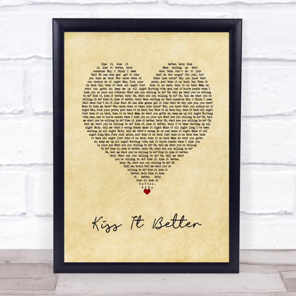 Rihanna Kiss It Better Vintage Heart Song Lyric Wall Art Print