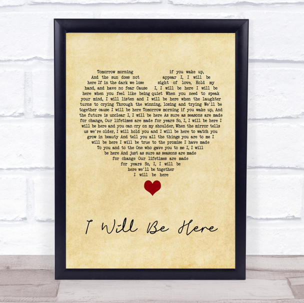 Steven Curtis Chapman I Will Be Here Vintage Heart Song Lyric Wall Art Print