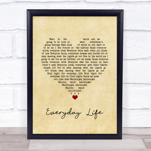 Coldplay Everyday Life Vintage Heart Song Lyric Wall Art Print