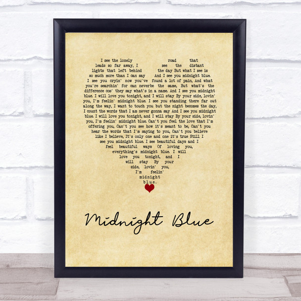 Electric Light Orchestra Midnight Blue Vintage Heart Song Lyric Wall Art Print