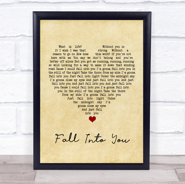 JES, Cosmic Gate Fall Into You Vintage Heart Song Lyric Wall Art Print