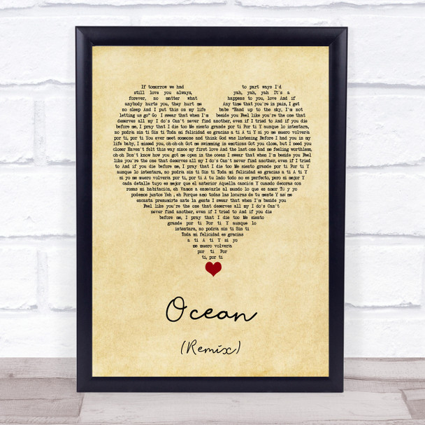 KAROL G & Jessie Reyez Ocean (Remix) Vintage Heart Song Lyric Wall Art Print