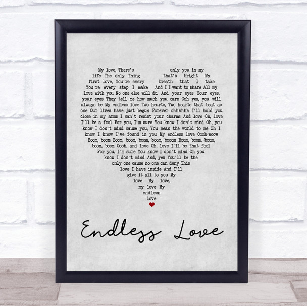 Lionel Richie & Mariah Carey Endless Love Grey Heart Song Lyric Music Wall Art Print