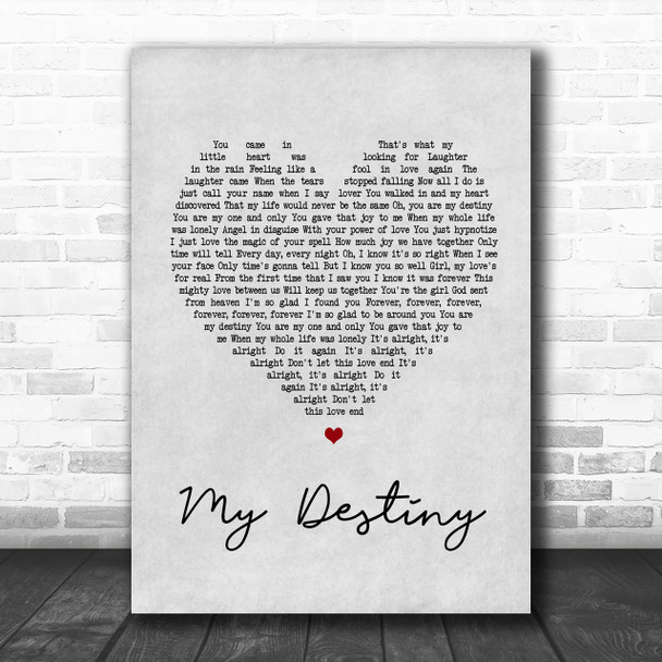 Lionel Ritchie My Destiny Grey Heart Song Lyric Music Wall Art Print