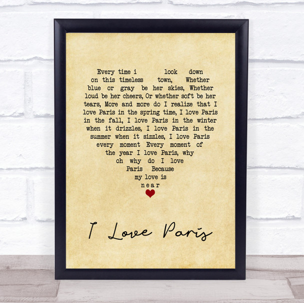 Ella Fitzgerald I Love Paris Vintage Heart Song Lyric Wall Art Print