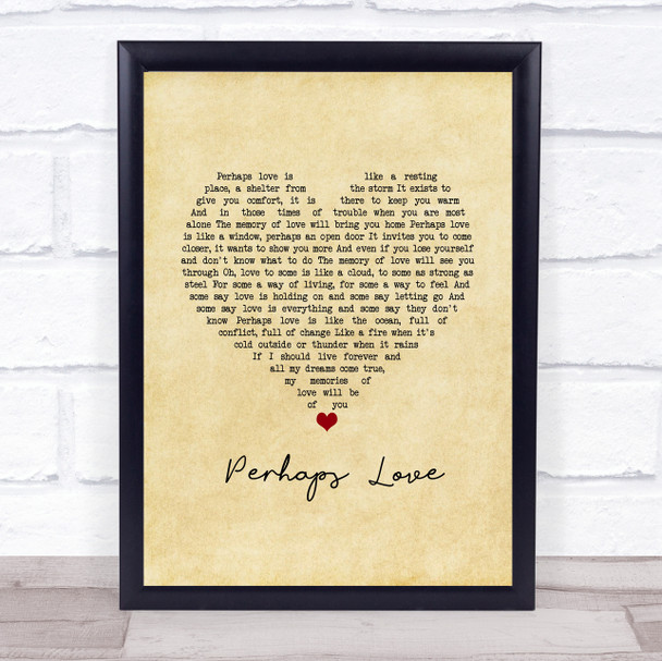 John Denver Perhaps Love Vintage Heart Song Lyric Wall Art Print