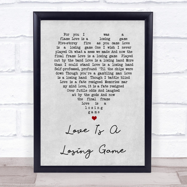 Love Is A Losing Game Amy Winehouse Grey Heart Song Lyric Music Wall Art Print