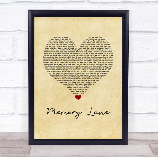 Bugzy Malone Memory Lane Vintage Heart Song Lyric Wall Art Print