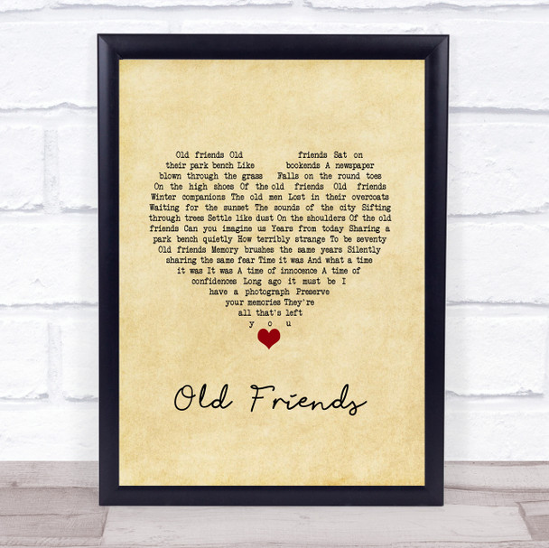 Simon & Garfunkel Old Friends Vintage Heart Song Lyric Wall Art Print