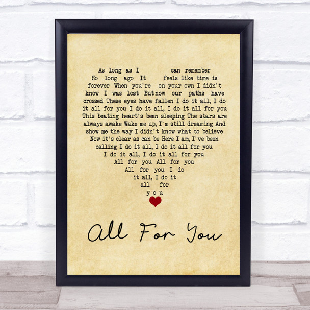 Stick Figure All For You Vintage Heart Song Lyric Wall Art Print