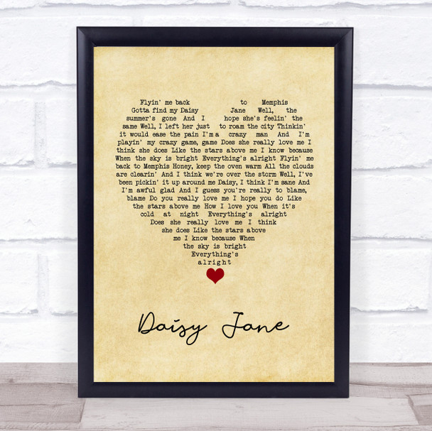 America Daisy Jane Vintage Heart Song Lyric Wall Art Print