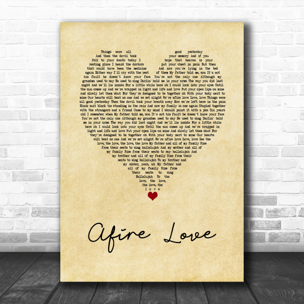 Ed Sheeran Afire Love Vintage Heart Song Lyric Wall Art Print