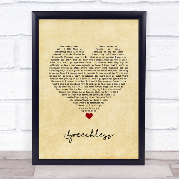 Naomi Scott Speechless Vintage Heart Song Lyric Wall Art Print