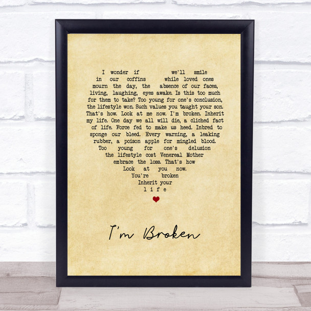 Pantera I'm Broken Vintage Heart Song Lyric Wall Art Print