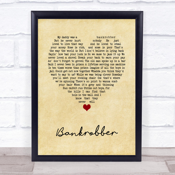 The Clash Bankrobber Vintage Heart Song Lyric Wall Art Print