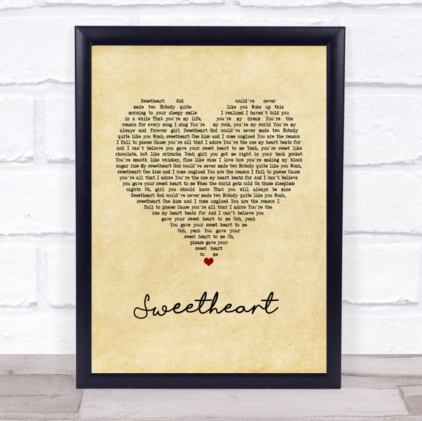 Thomas Rhett Sweetheart Vintage Heart Song Lyric Wall Art Print