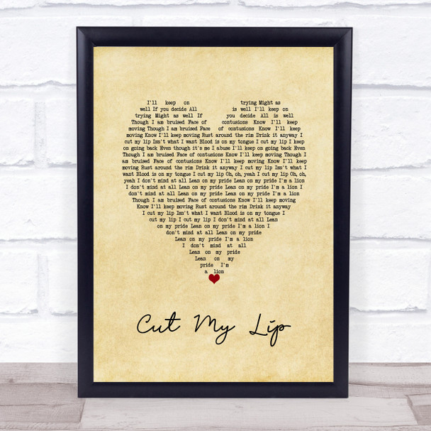 Twenty One Pilots Cut My Lip Vintage Heart Song Lyric Wall Art Print