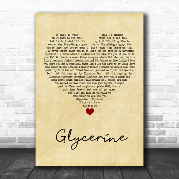 Bush Glycerine Vintage Heart Song Lyric Wall Art Print