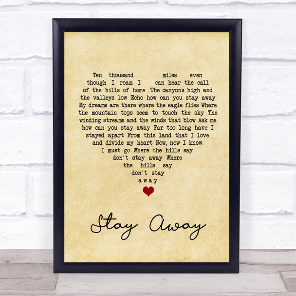 Elvis Presley Stay Away Vintage Heart Song Lyric Wall Art Print