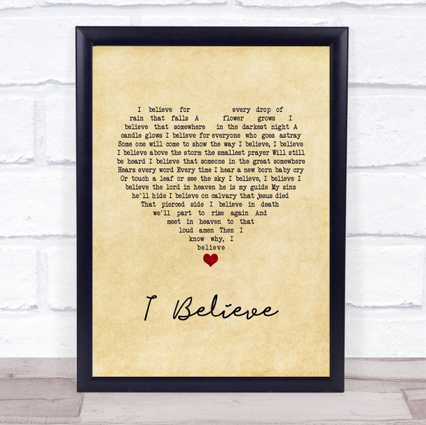 Frankie Laine I Believe Vintage Heart Song Lyric Wall Art Print