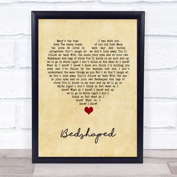 Keane Bedshaped Vintage Heart Song Lyric Wall Art Print