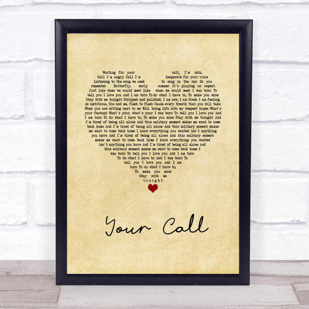 Secondhand Serenade Your Call Vintage Heart Song Lyric Wall Art Print