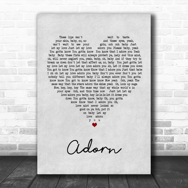 Miguel Adorn Grey Heart Song Lyric Music Wall Art Print