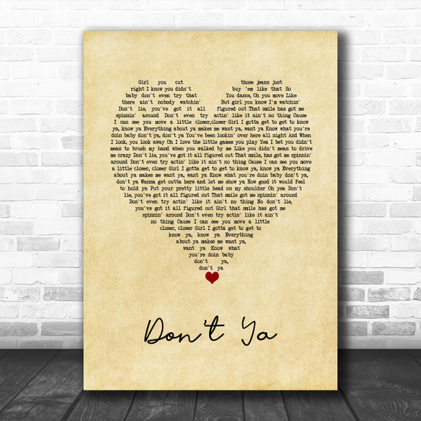 Brett Eldredge Don't Ya Vintage Heart Song Lyric Wall Art Print